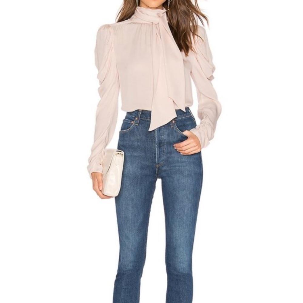 NEW Joie Tie Bow Long Puffed Sleeve Silk Blouse Medium $278 Retail - Picture 2 of 11